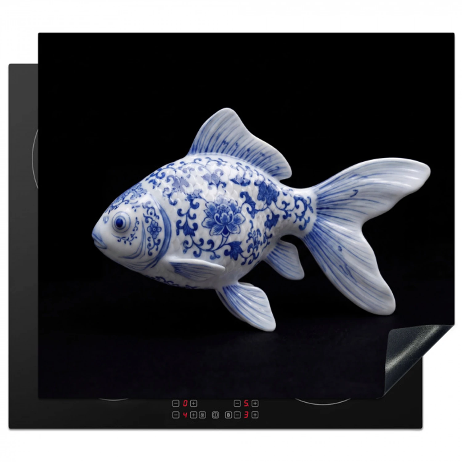 Porselein - Goudvis - Delfts - Blauw Inductie beschermer vinyl 3mm middel -3d