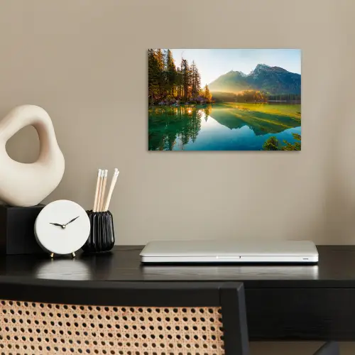 Meer - Bos - Bergen - Natuur - Zon - Landschap poster papier klein -sfeer1