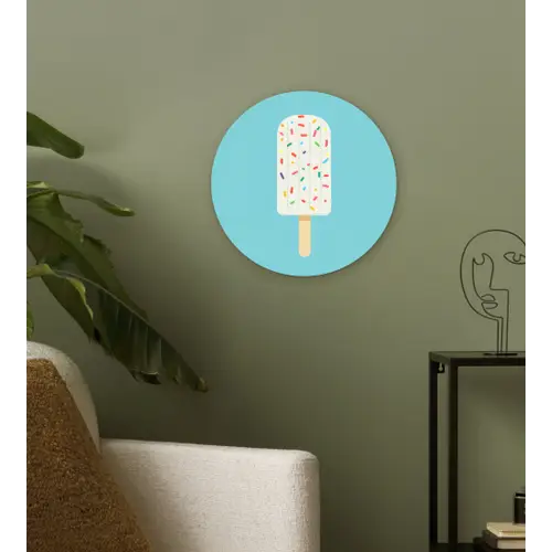 Ijsje - Stokje - Sprinkles - Lichtblauw Wandcirkel kunststof plaat 5mm dik klein -sfeer3