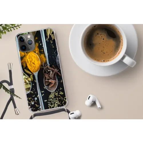 Kruiden - Lepel - Specerijen - Zwart - Keuken Hoesje iPhone 12 Pro met koord klein -oordop