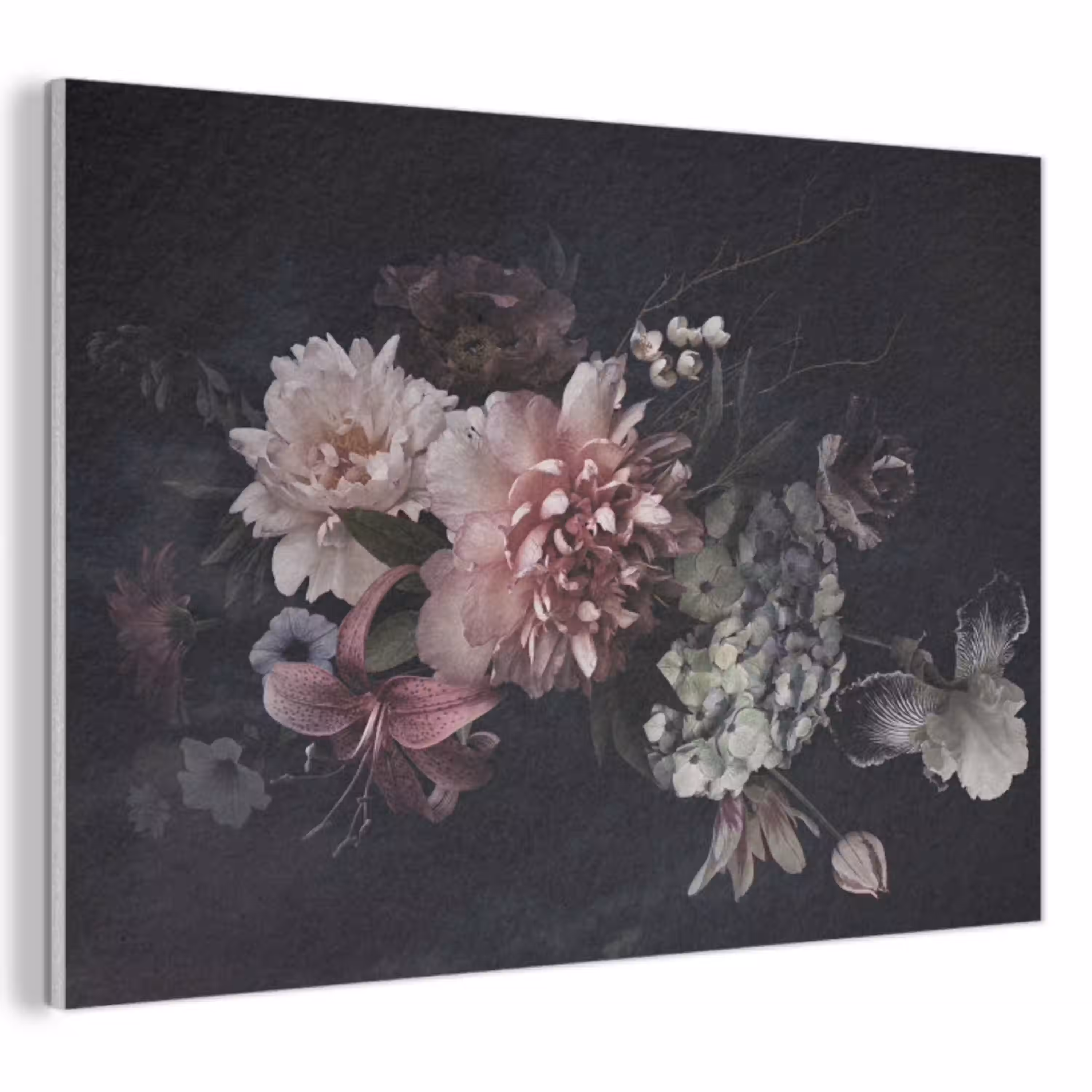 Bloemen - Vintage - Pastel - Zwart - Boeket PET vilt klein -3d