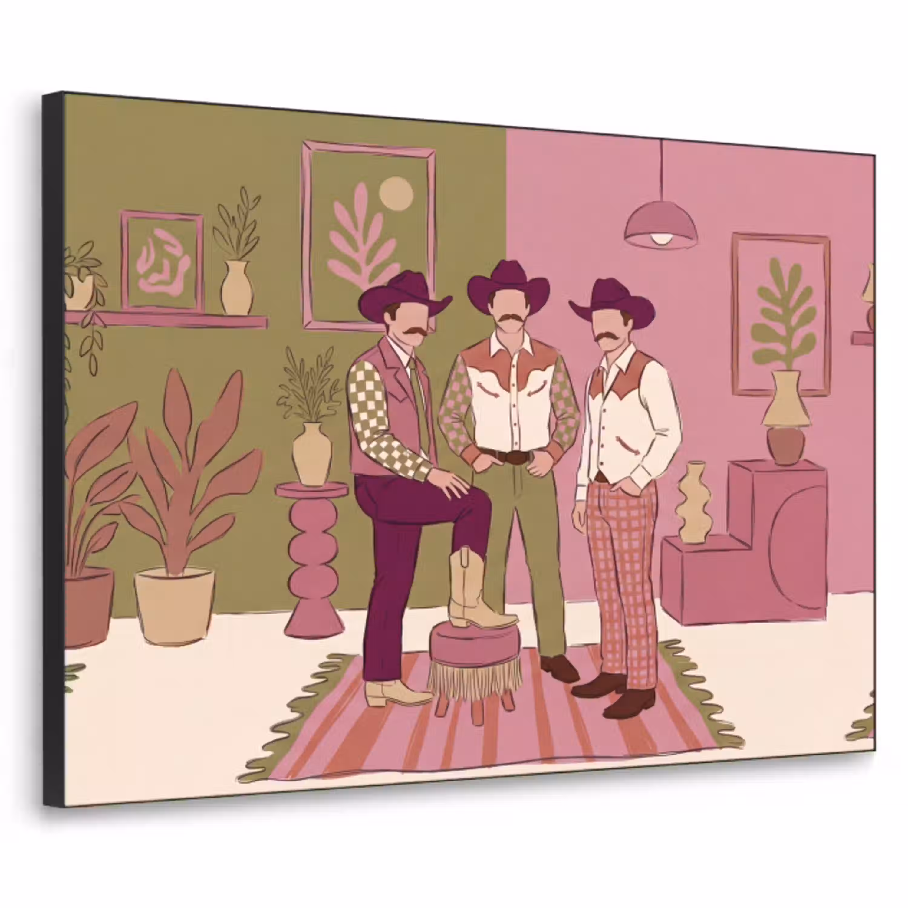 Mensen - Mannen - Hoeden - Retro - Interieur Textielframe zwart klein -3d