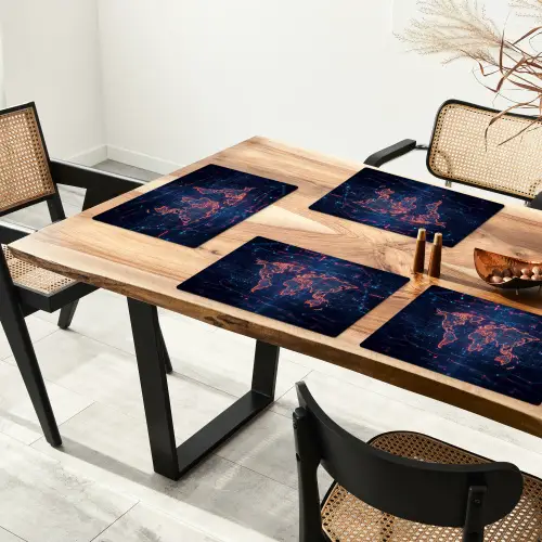 Wereldkaart - Futuristisch - Oranje Placemat vinyl groot -zzsfeer4_Kitchenyeah-website