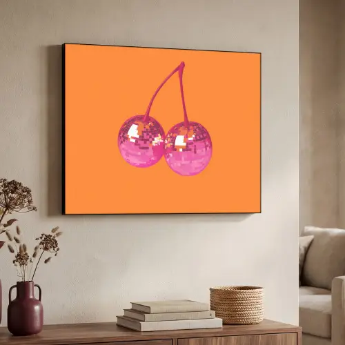 Discoballen - Kers - Spiegels - Roze Textielframe - compleet frame klein -sfeer3