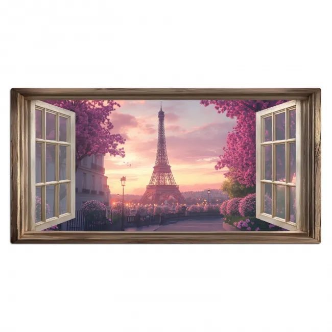 Doorkijk - Parijs - Eiffeltoren - Roze - Kersenbloesem Muismat XXL klein -3d_leeg