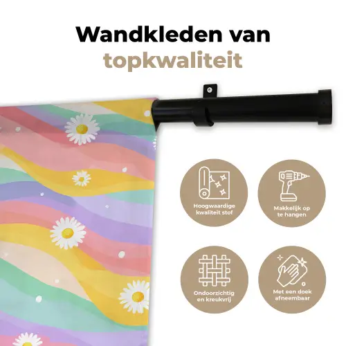 Madeliefjes - Kleurrijk - Pastel - Vrolijk Wandkleed katoen klein -sfeer2