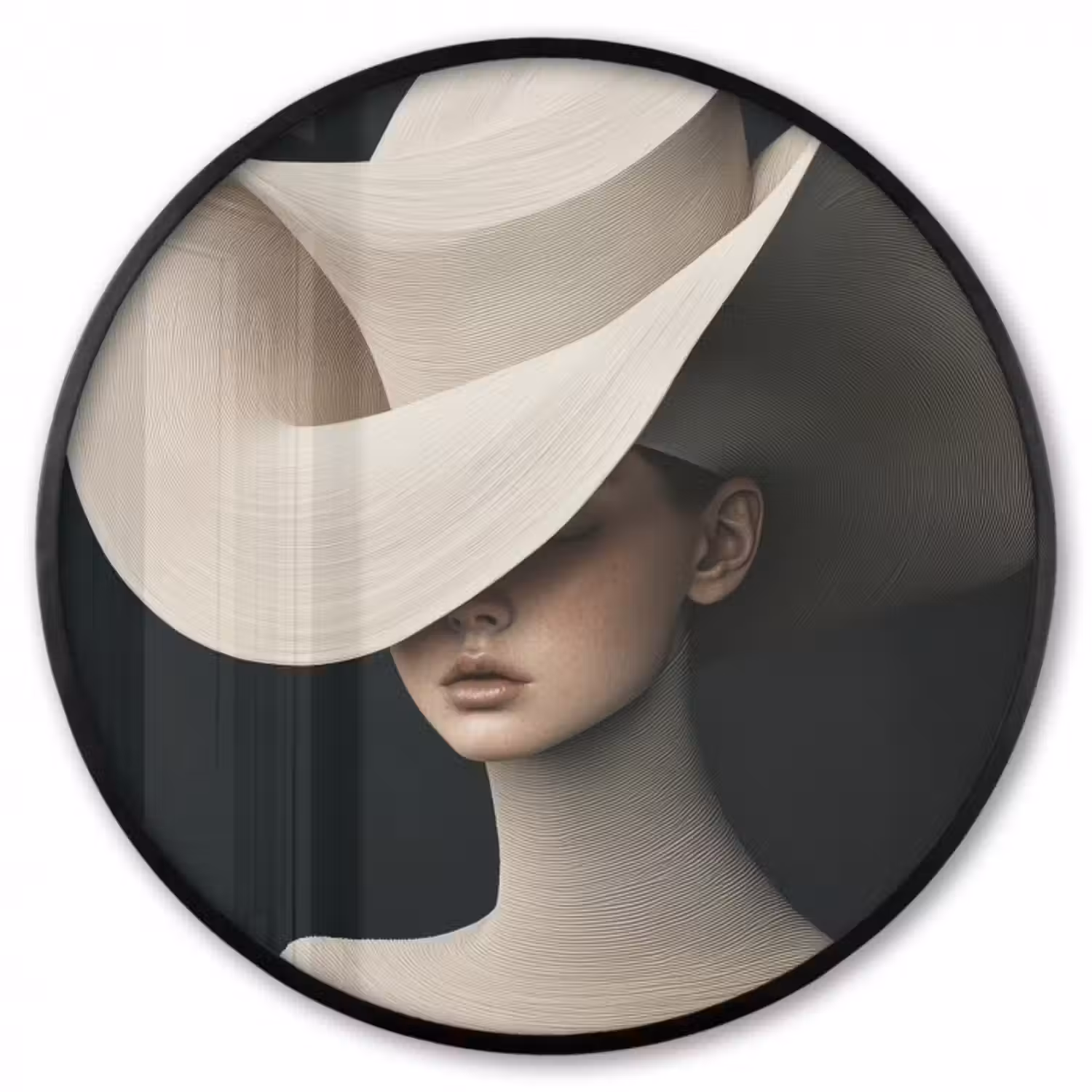 Ronde fotolijst - Vrouw - Golvende - Hoed