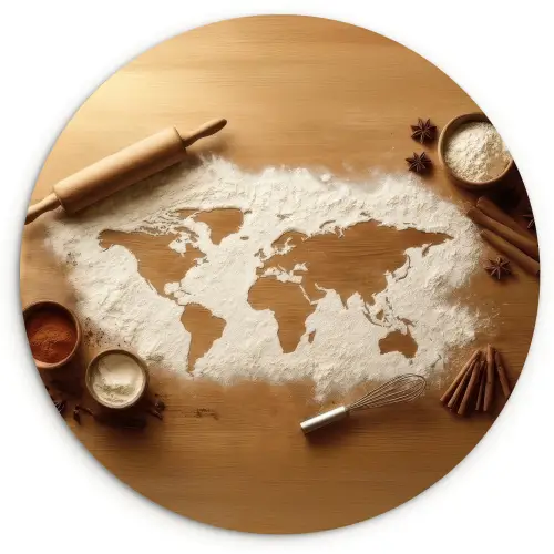 Hout - Wereldkaart - Bakken - Keuken Wandcirkel plexiglas klein -3d