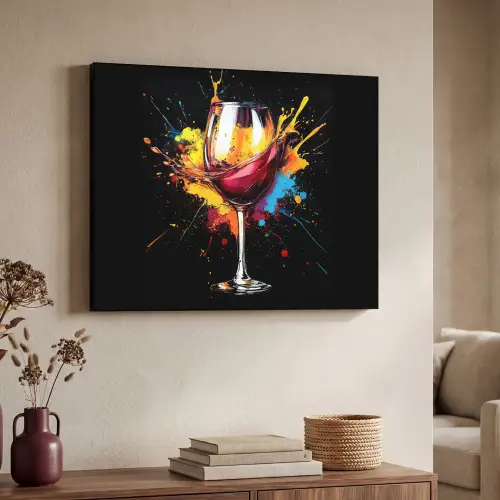 Wijn - Glas - Graffiti - Borrel - Rood - Verf Textielframe zwart klein -sfeer3