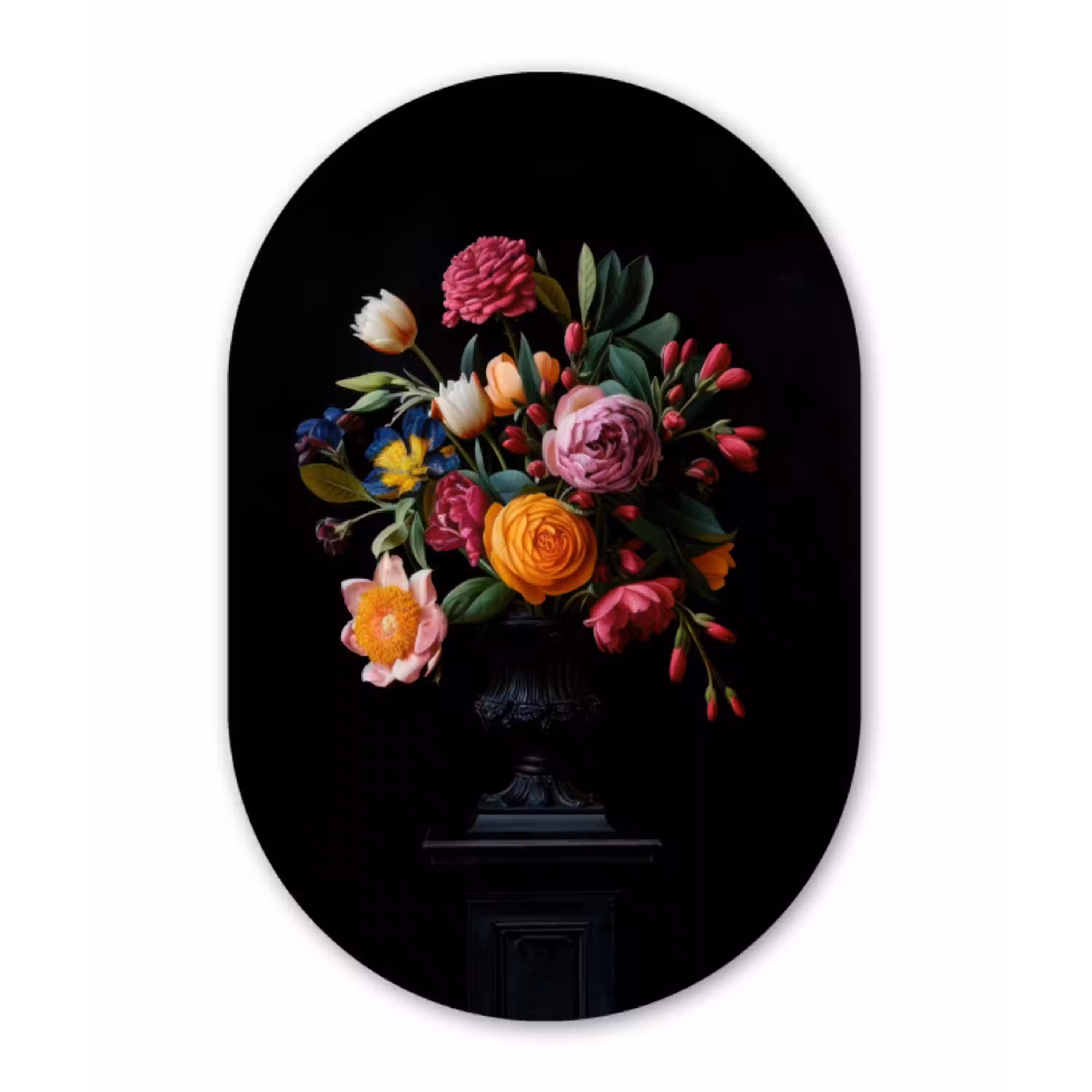 Boeket - Romantisch - Kleurrijk Wandcirkel Ovaal Glas middel -3d