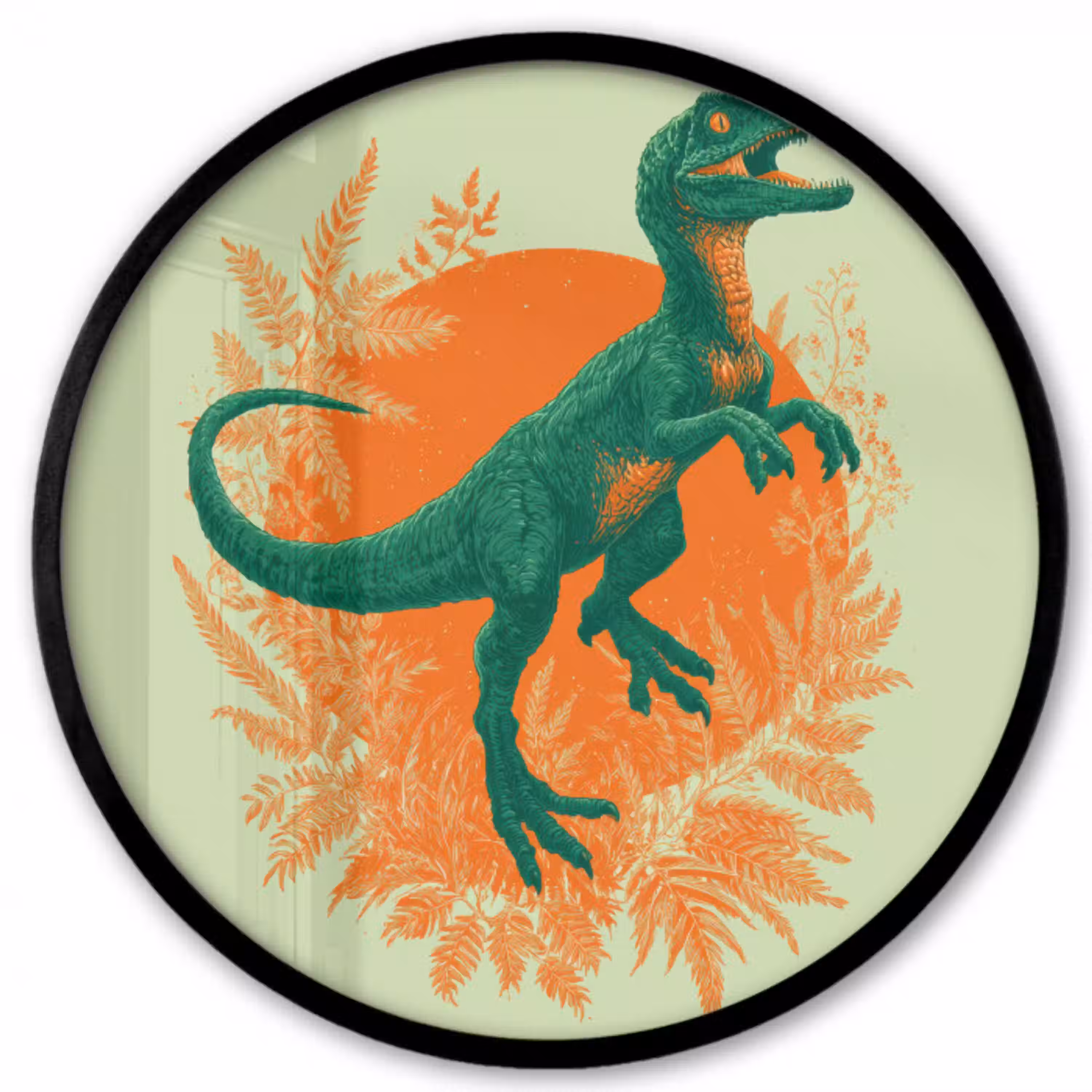 Dinosaurus - Groen - Planten - Cirkel Fotolijst rond zonder passe partout klein -3d