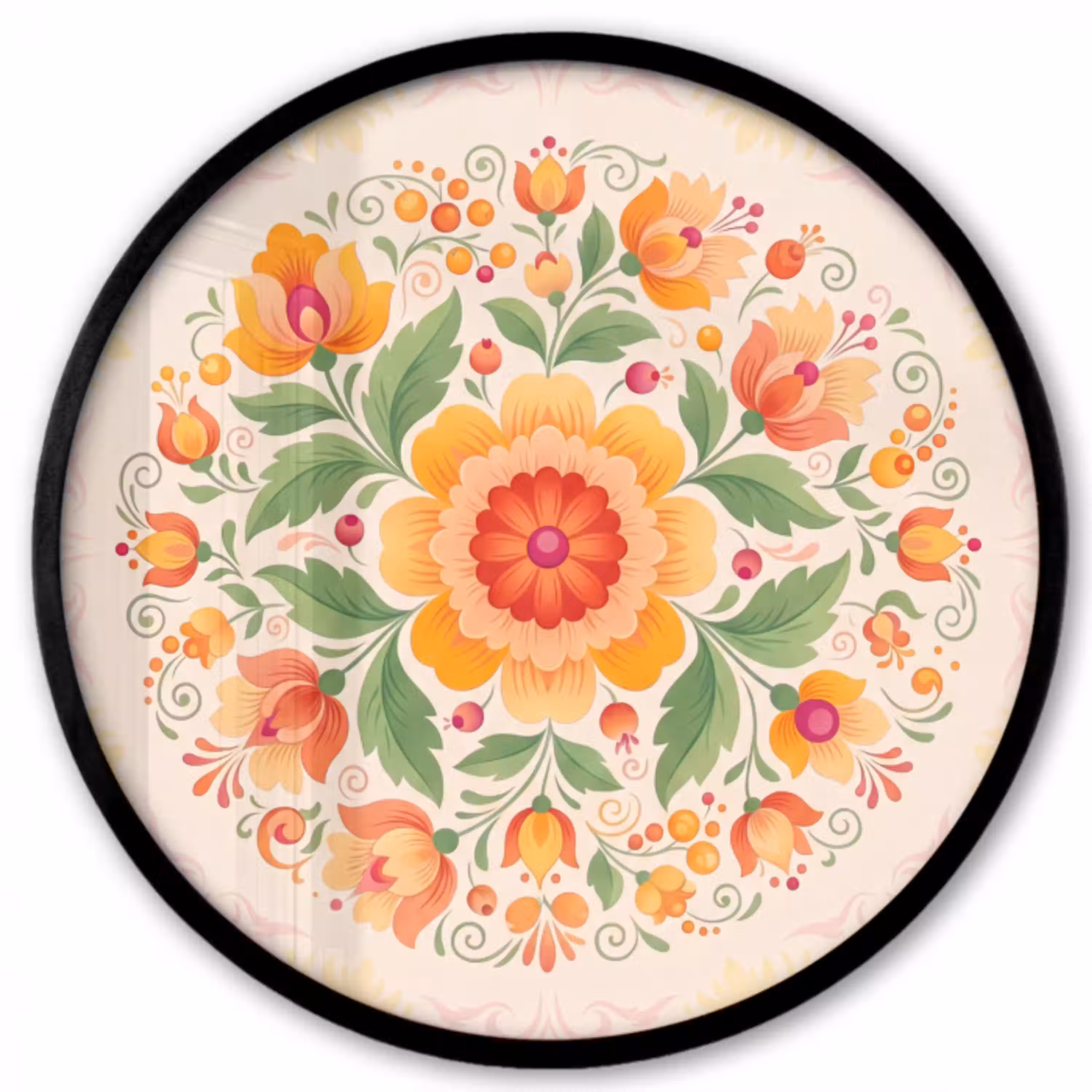 Bloemen - Patroon - Decoratief - Oranje Fotolijst rond zonder passe partout klein -3d