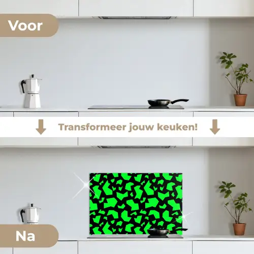 Zwart - Neon - Groen - Patroon keuken achterwand spatscherm klein 900 -voor_na_NL