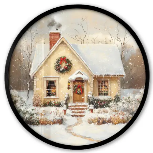 Kerst - Huis - Winter - Sneeuw Fotolijst rond zonder passe partout klein -3d