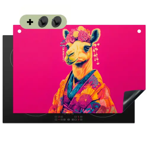 Kameel - Bloemen - Kimono - Waaiers Inductie beschemer met haakjes klein -3d