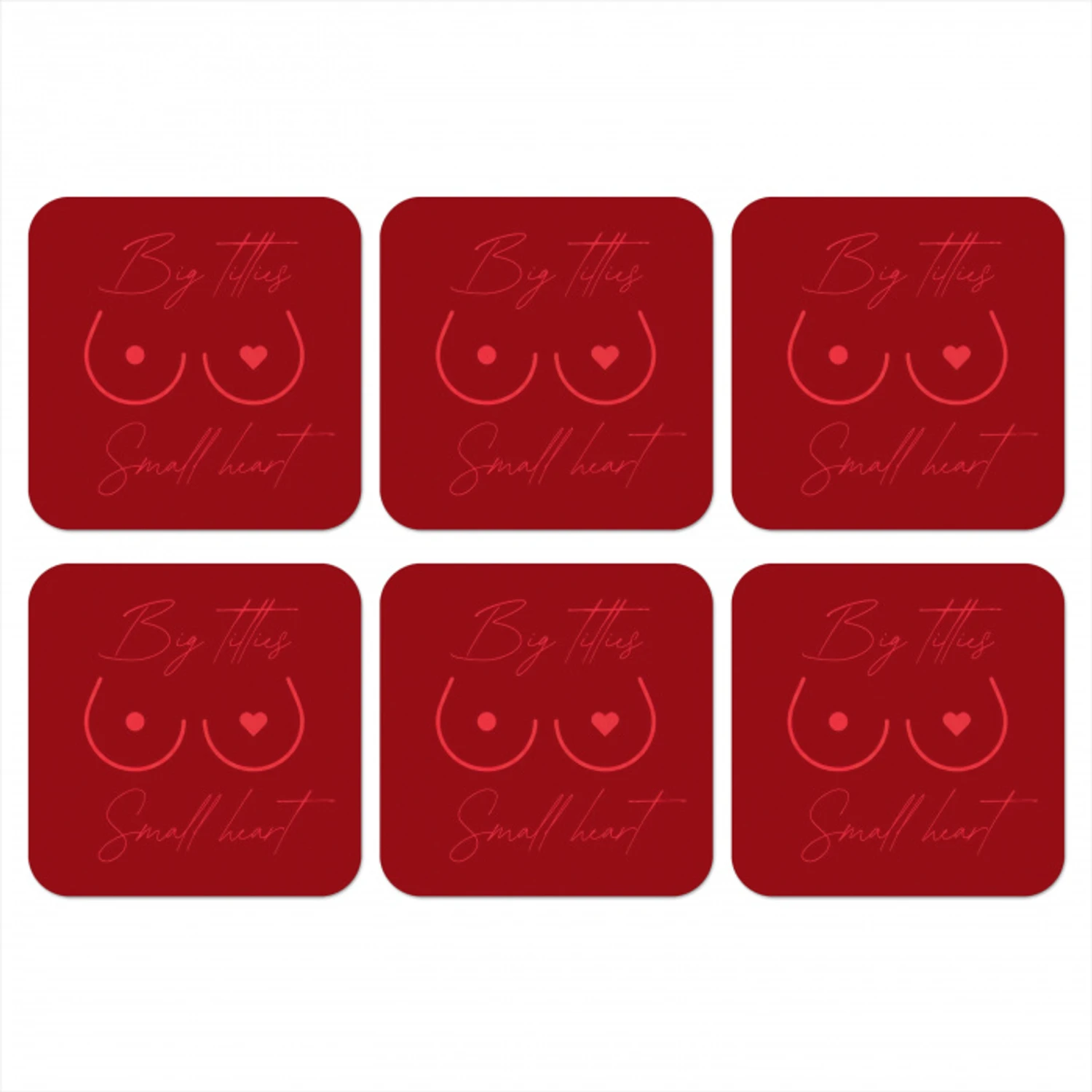 Big titties small heart - Rood - Hart onderzetter kurk middel -3d