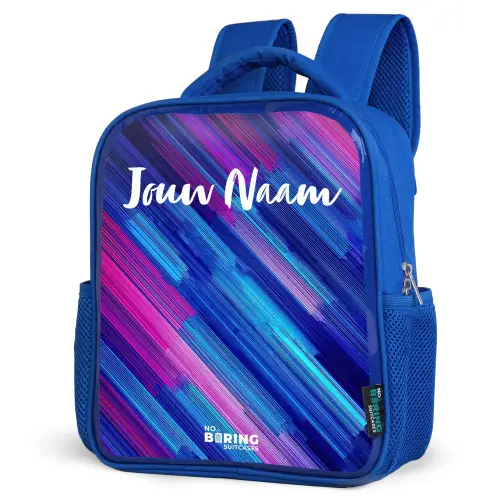 Neon - Strepen - Abstract - Blauw - Roze Kinderrugzak - Blauw middel -schuin