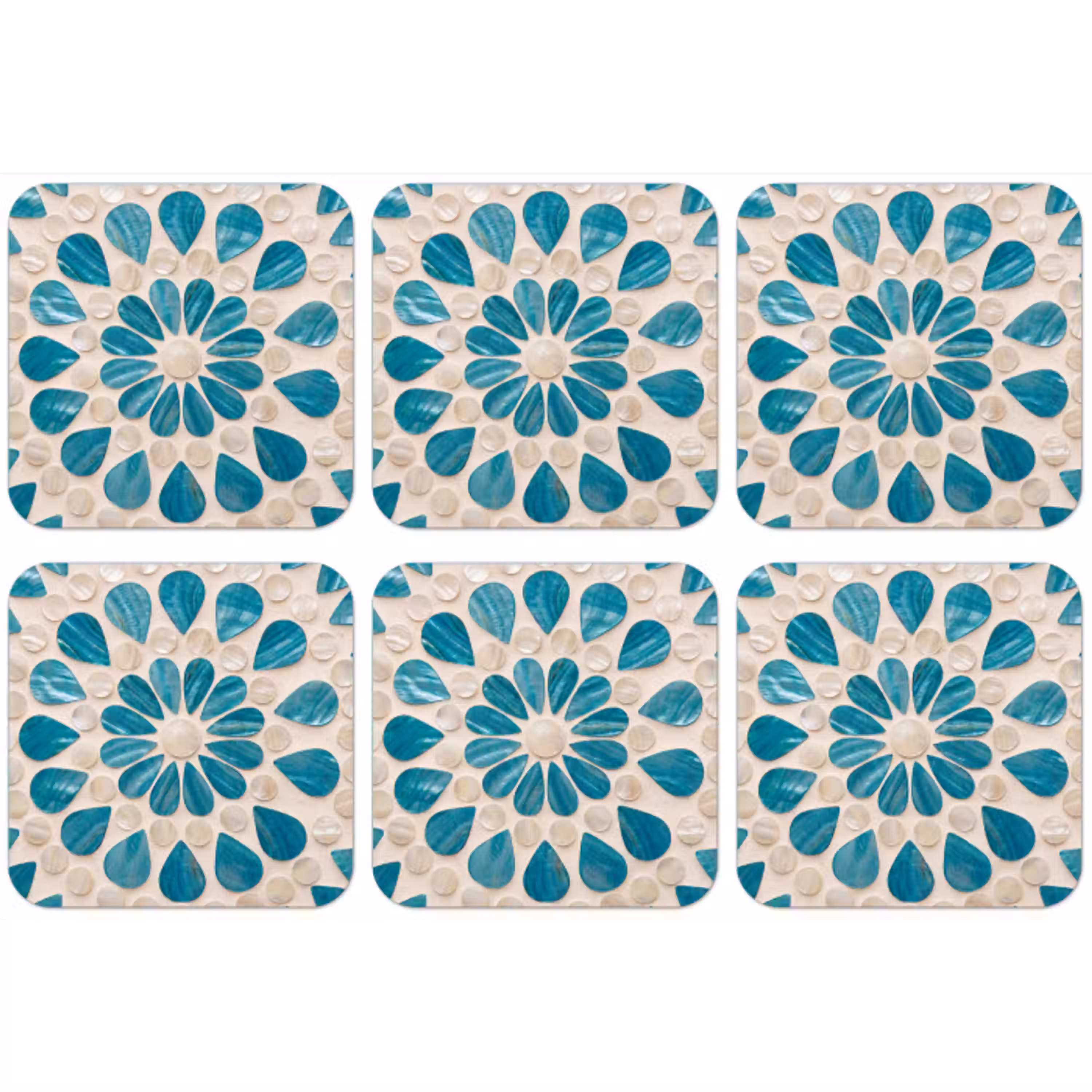 Patroon - Mozaïek - Schelpen - Abstract - Turquoise onderzetter kurk middel -zkaufland3dotto