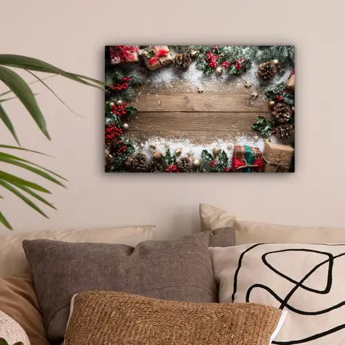 Kerstdecoratie - Geschenken - Hout - Veelkleurig canvas 2cm klein -sfeer1