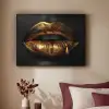Lippen - Goud - Abstract - Zwart - Aesthetic Textielframe zwart klein -sfeer1