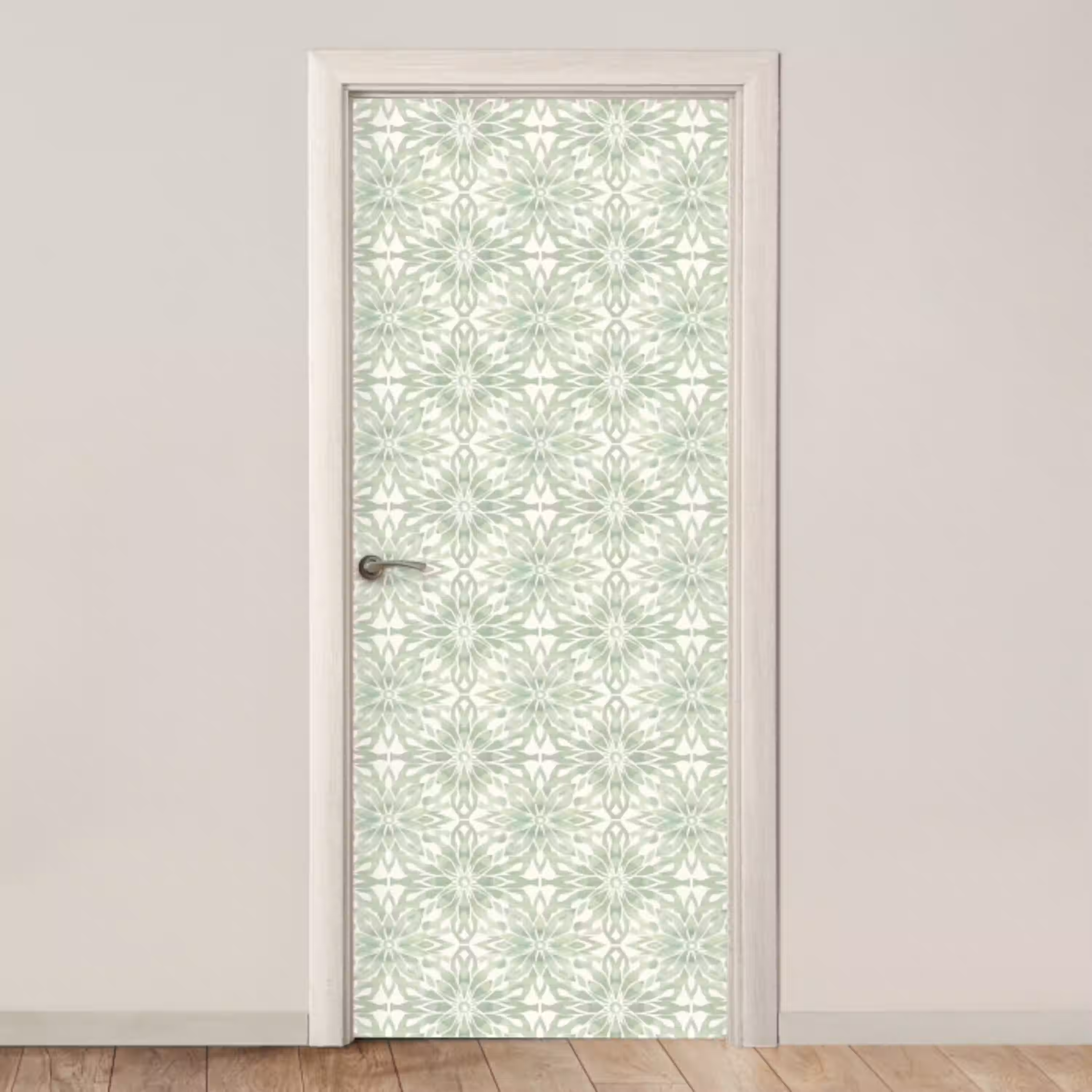 Saliegroen - Symmetrisch - Mandala - Ornament - Patroon deurposter klein 289 -3d_beige