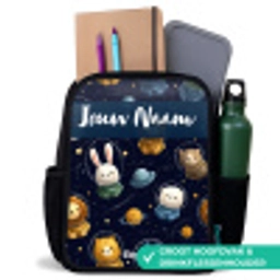 Dieren - Astronaut - Planeten - Sterren Rugzak - Zwart middel -inhoud_NL