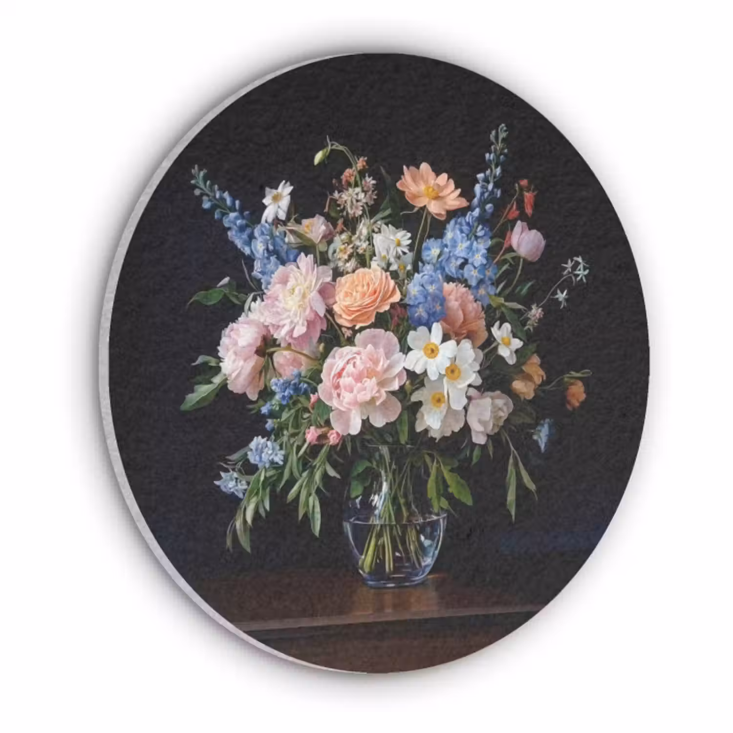 Akoestisch schilderij rond - Pastel - Bloemen - Glazen - Vaas