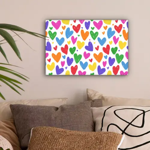 Hartjes - Krasserige textuur - Kleurrijk - Expressief canvas 2cm klein -sfeer1
