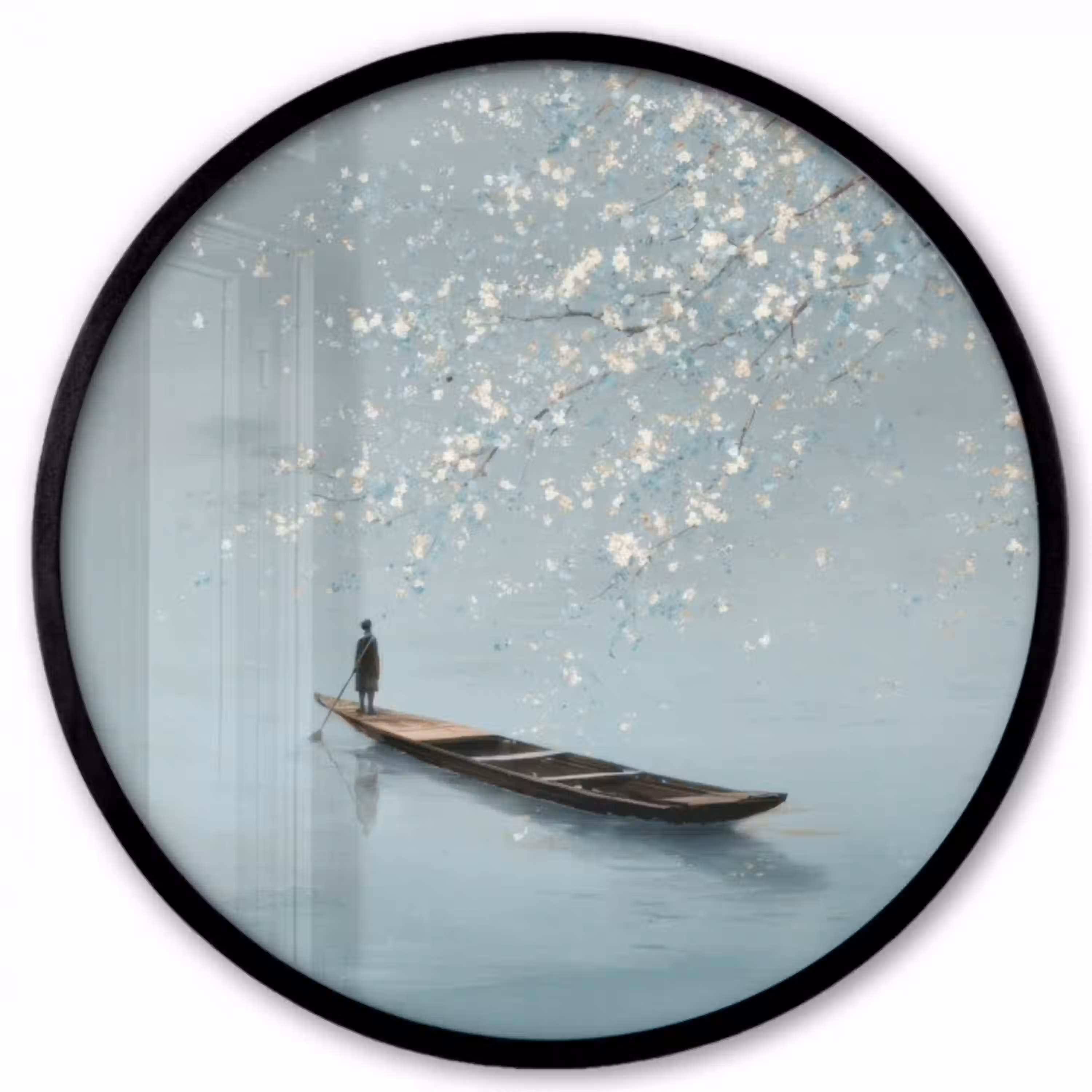 Bloesems - Minimalistisch - Wateroppervlak - Boot Fotolijst rond zonder passe partout klein -3d