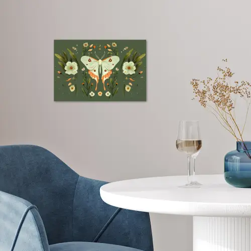 Bloemen - Bladeren - Olijfgroen - Vlinder poster papier klein -sfeer3