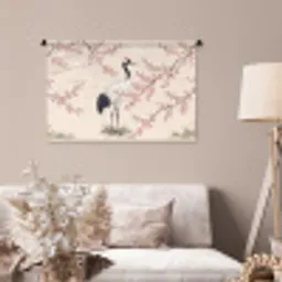 Aziatisch - Kraanvogel - Beige Wandkleed katoen middel -sfeer4