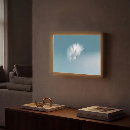 Paardenbloempluisje - Blauw - Lucht Light Box met batterij (Wandlamp) middel -sfeer1