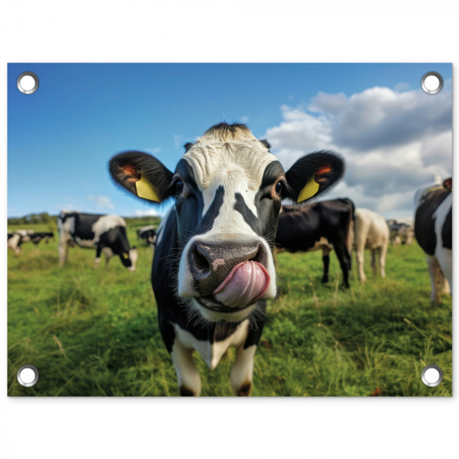 Koe - Tong - Weide tuinposter los doek klein -3d