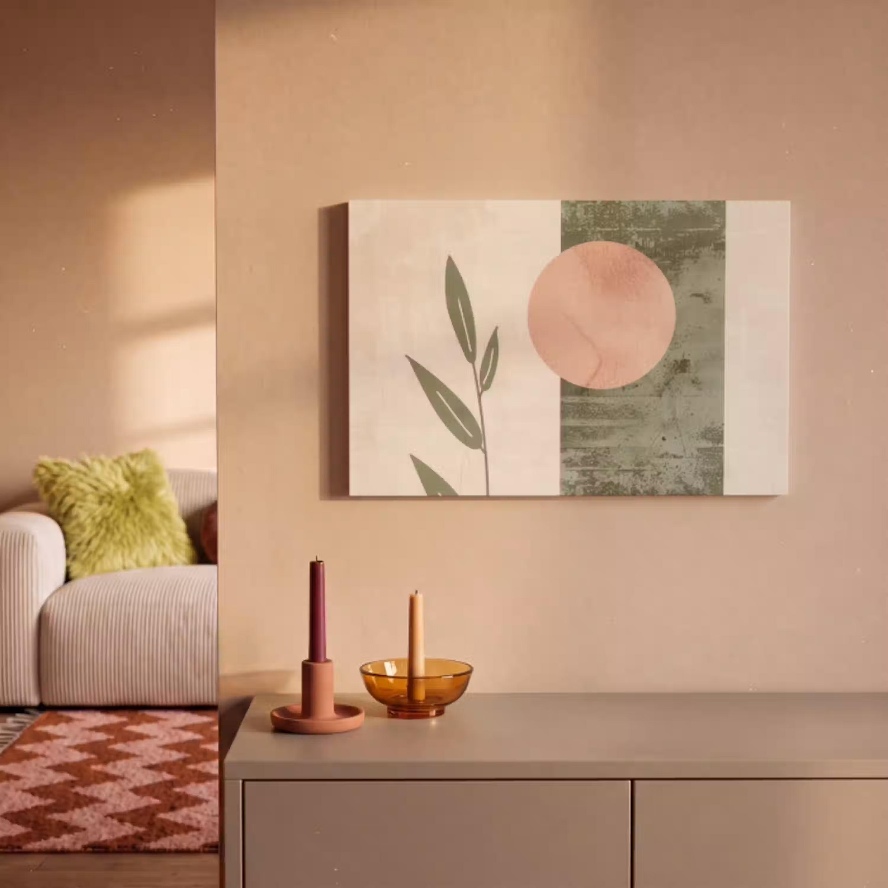 Geometrisch - Roze - Groen - Natuur canvas 2cm klein -sfeer1