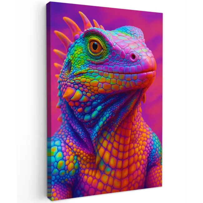 Kameleon - Dieren - Neon - Kleur Tuinposter op houten frame 2 cm dik klein -3d