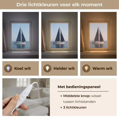 Zeilboot - Zee - Blauw Light Box met kabel (Tafellamp) klein -USP_lichtkleurNL