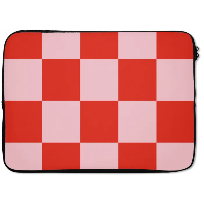 Schaakbord patroon - Rood - Roze - Blokjes laptophoes neopreen klein -zkaufland3dotto
