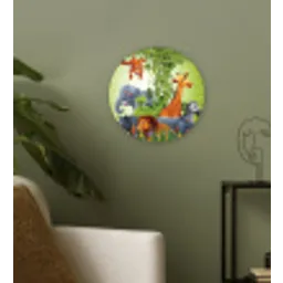 Jungle dieren - Planten - Kinderen - Olifant - Giraf - Leeuw Wandcirkel kunststof plaat 5mm dik klein -sfeer3