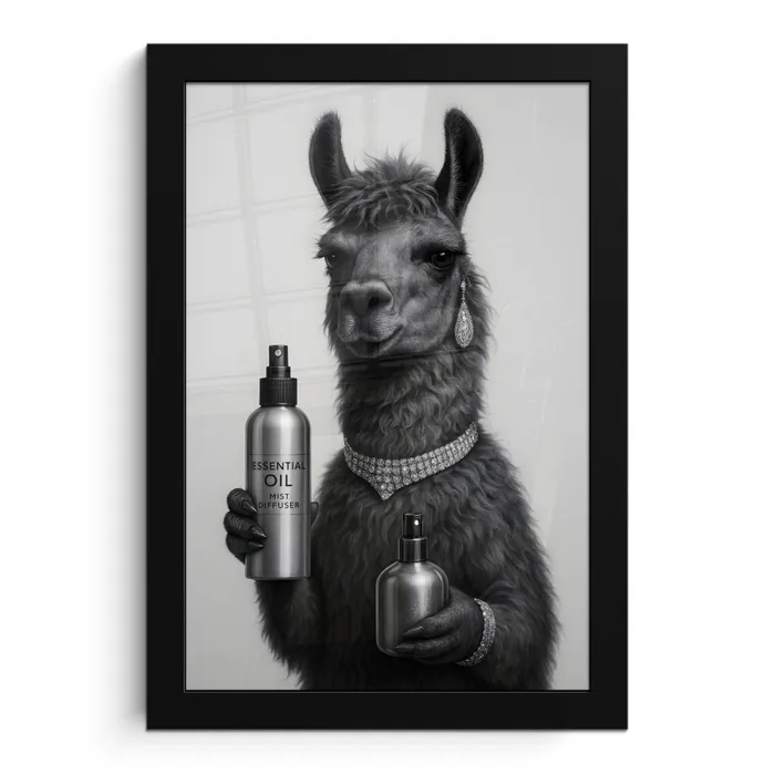 Lama - Flessen - Zwart - Wit fotolijst zwart zonder passe partout klein -3d