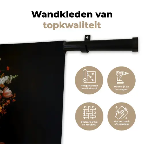 Boeket - Roze - Bloemen - Vaas Wandkleed katoen klein -sfeer2