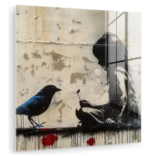 Street art - Meisje - Vogel - Graffiti - Banksy plexiglas 5mm klein -zzzproduct_nieuw