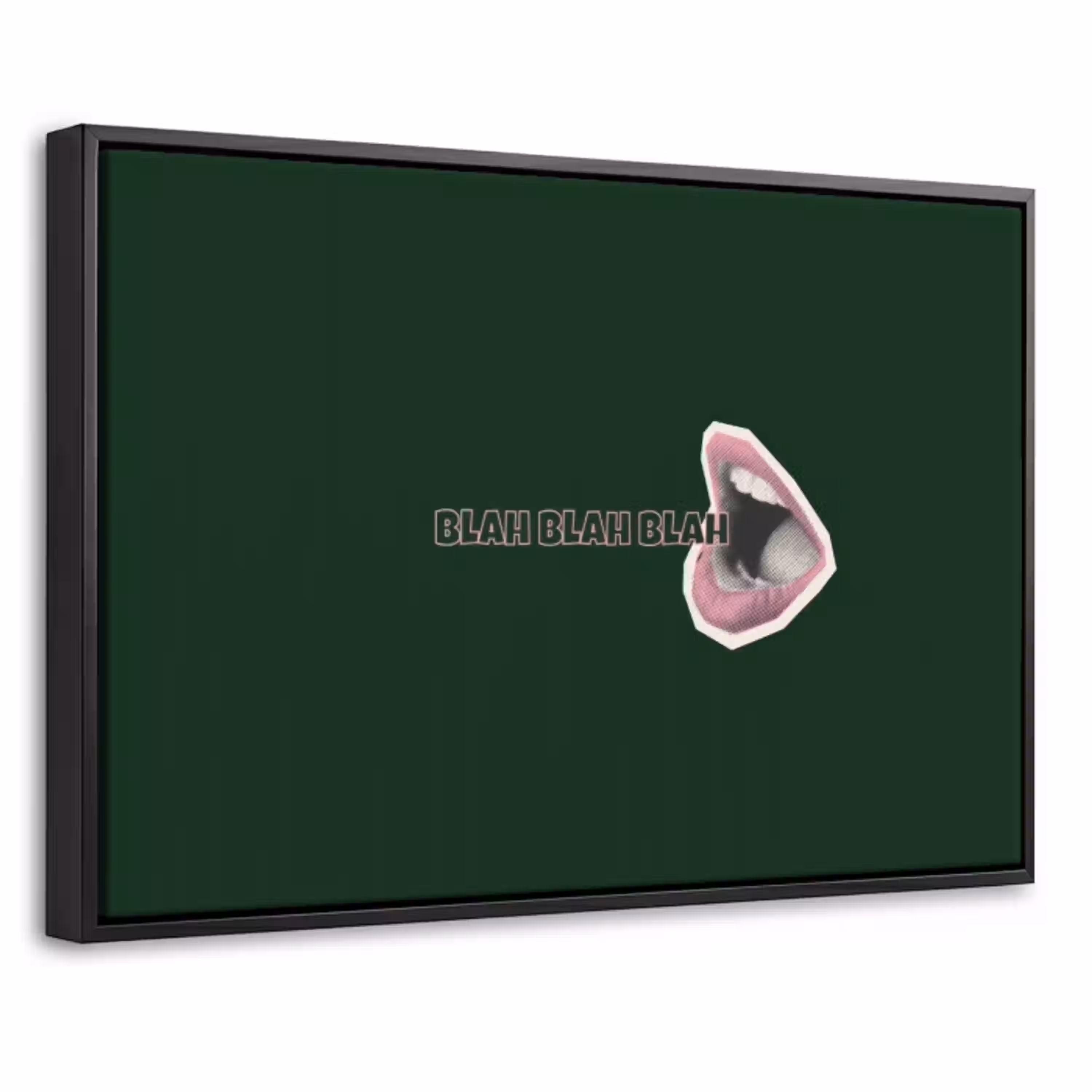 BLAH BLAH BLAH - Mond - Groen Canvas met baklijst klein -threedimensional_3d_global