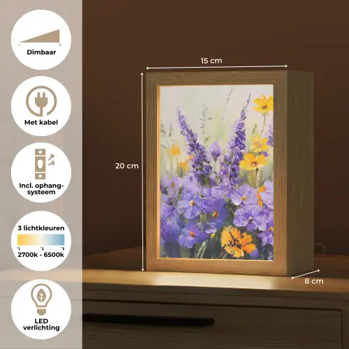 Lavendel - Bloemen - Natuur - Kunst Light Box met kabel (Tafellamp) klein -USP_NL