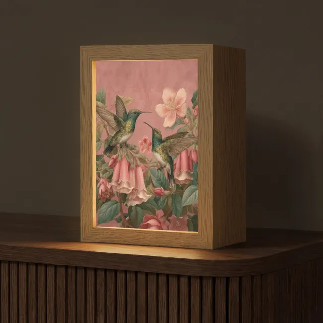 Tafellamp - Kolibries - Bloemen - Groen - Roze