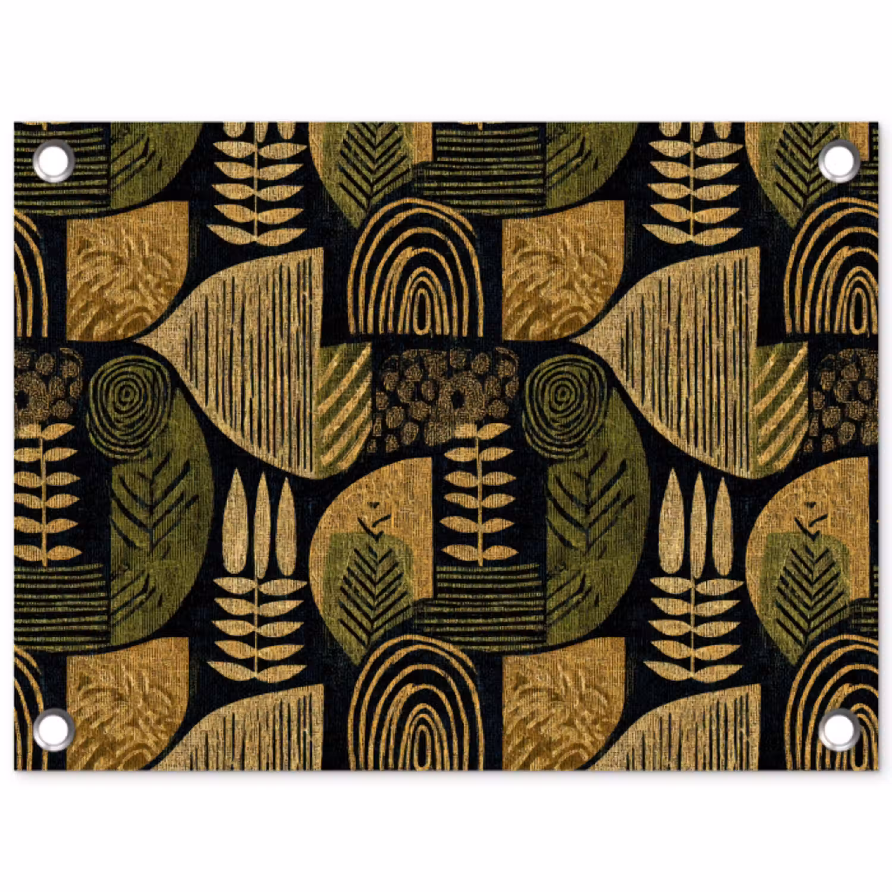 Zwart - Okergeel - Botanisch - Textuur tuinposter los doek klein 239 -3d