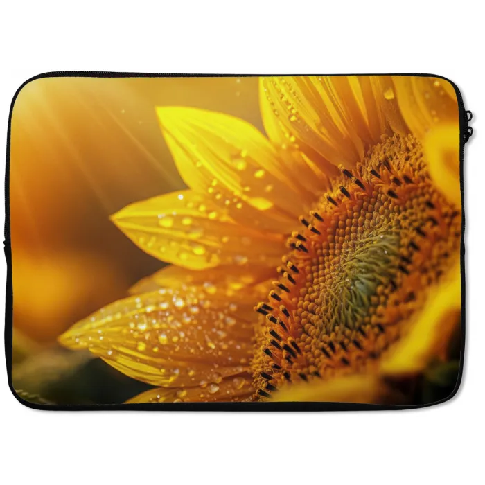 Zonnebloem - Dauwdruppels - Geel - Zonlicht laptophoes neopreen klein -zkaufland3dotto
