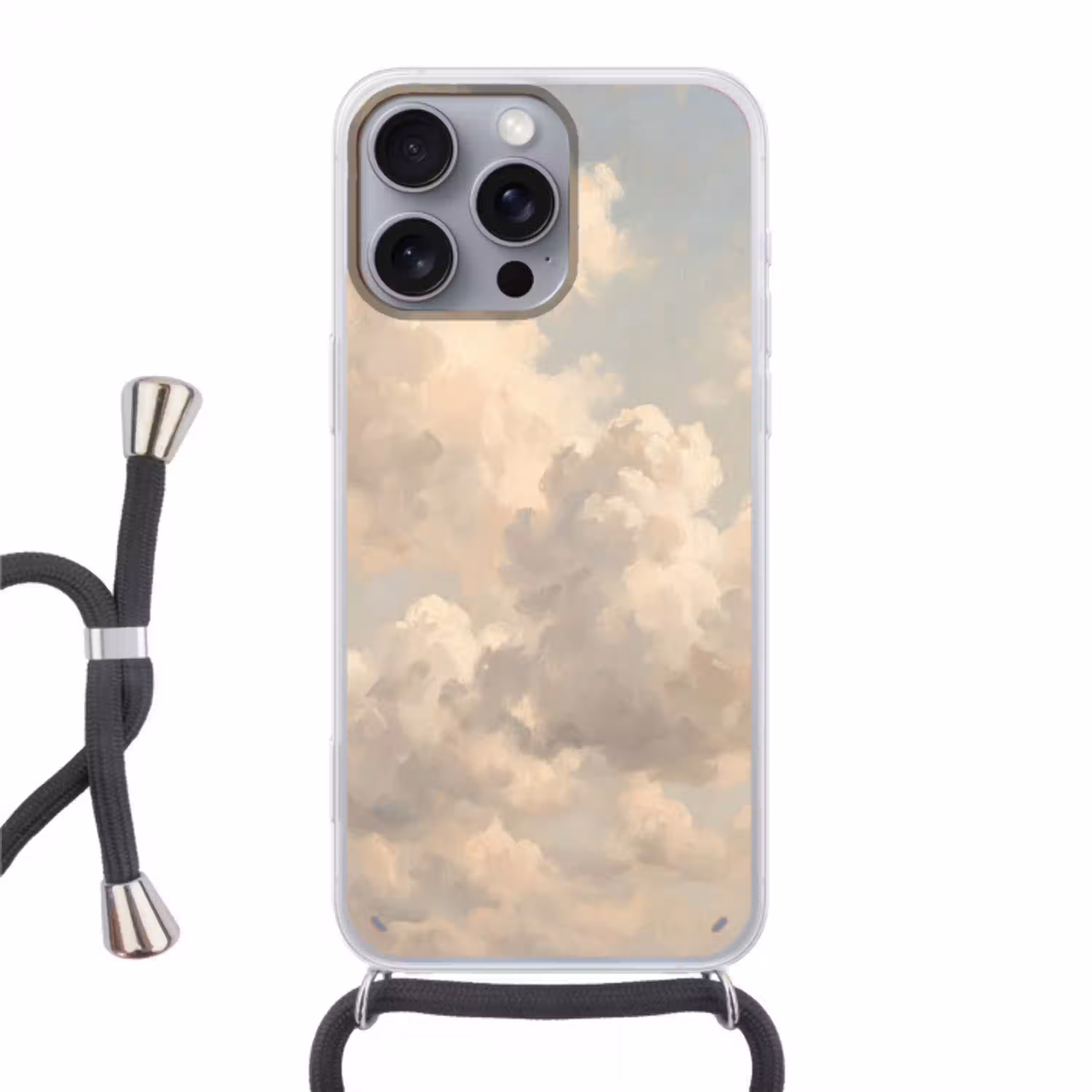 Wolken - Zacht - Natuur - Klassiek - Beige Hoesje iPhone 16 Pro Max met koord klein -3d
