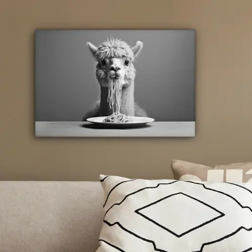 Alpaca - Pasta - Zwart - Wit - Grappig - Dieren canvas 2cm klein -sfeer3