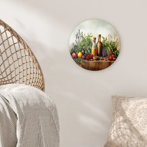 Stilleven - Kruiden - Specerijen - Fruit - Kleurrijk Wandcirkel kunststof plaat 5mm dik klein -sfeer5