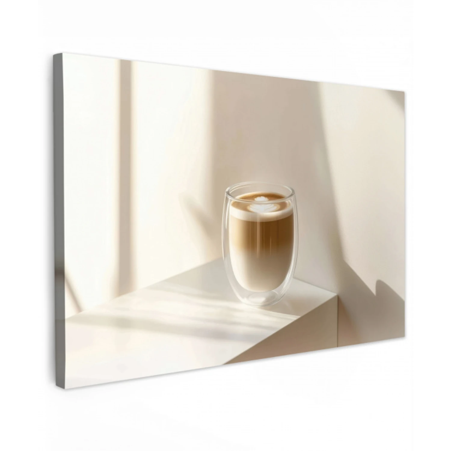 Mok - Latte - Minimalistisch - Schaduw Tuinposter op houten frame 2 cm dik klein -3d